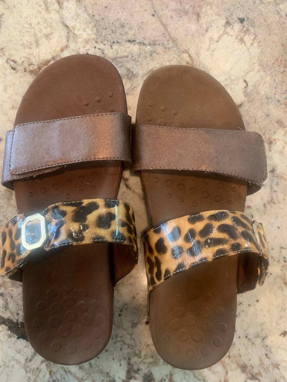 Vionic Leopard Print Slides, Size 9